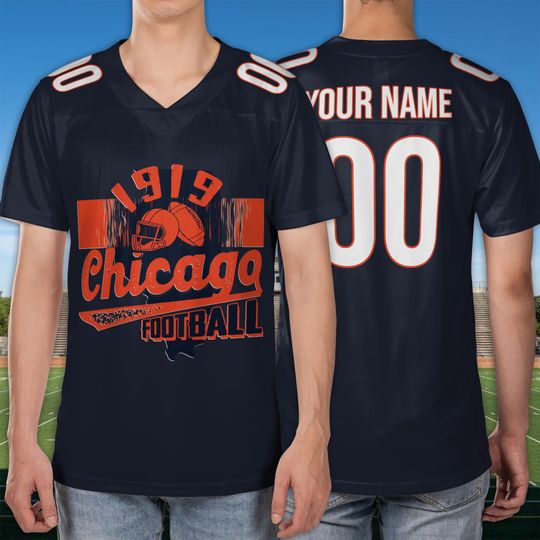 Discover Custom Chicago Football Jersey, Personalized 1919 Retro Sports Shirt, Navy Blue Football Fan Gift