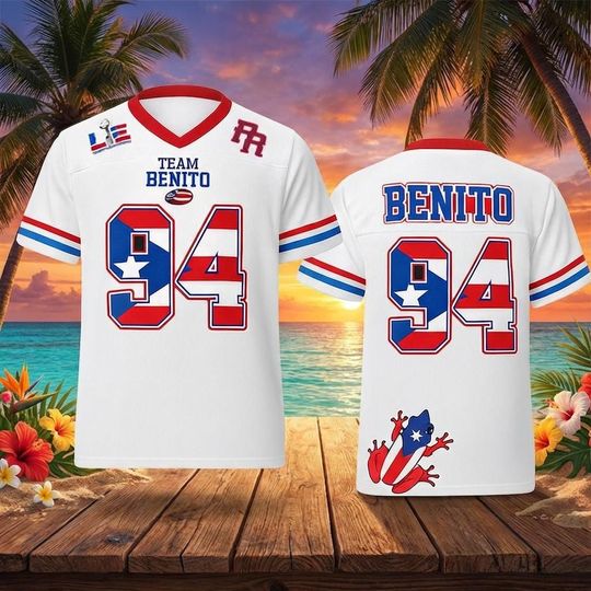 Discover Bun Benito Premium Mesh Football Jersey, Puerto Rico Flag Football Jersey Shirt