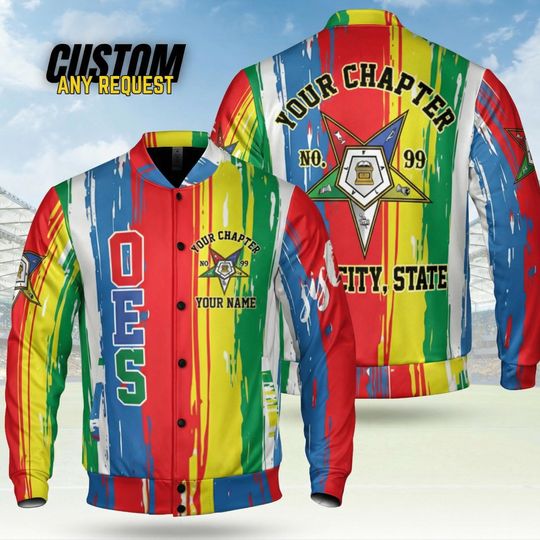 Customize Order of the Eastern Star OES Pentagon Down AF&AM Baseball Jacket Shirt BJ16