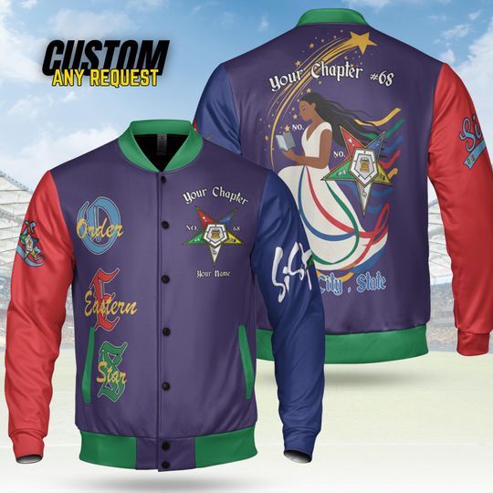 Customize Order of the Eastern Star OES Pentagon Down AF&AM Baseball Jacket Shirt BJ19