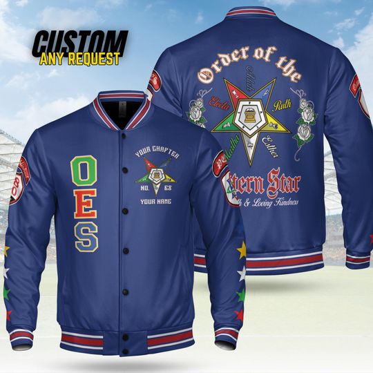 Customize Order of the Eastern Star OES Pentagon Down AF&AM Baseball Jacket Shirt BJ14