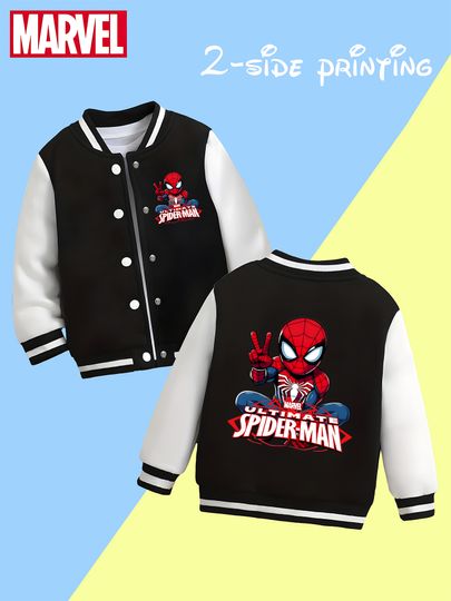Discover MINISO Marvel Boys Baseball Jacket - Spider-Man is cute, classic black and white, soft fabric is warm and comfortable, fashionab