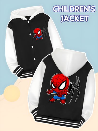 Discover MINISO Marvel Boys' Baseball hooded Jacket - Spider-Man dynamic styling, double-sided pattern, soft fabric