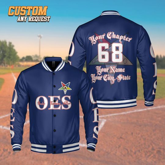 Custom OES Baseball Jacket | Order of the Eastern Star Varsity Jacket | Personalized Chapter Name & City | Gift for Members.