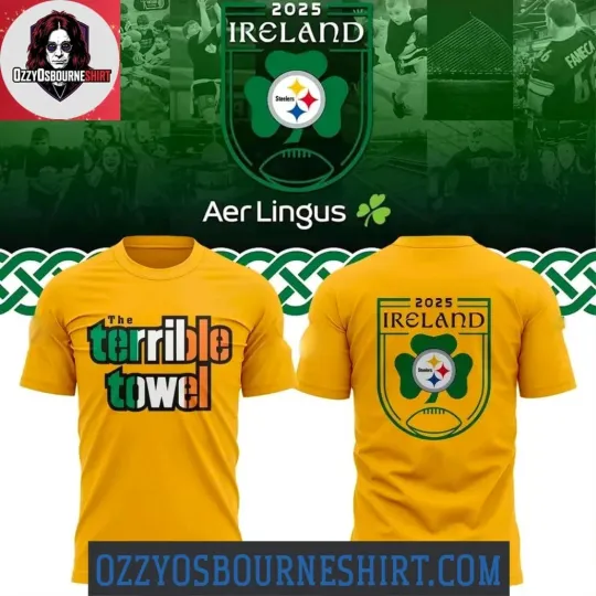 Discover Pittsburgh Steeler 2025 Ireland Game Logo T-Shirt