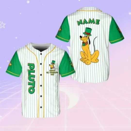 Discover Personalized Pluto Happy St. Patrick's Day Green Stripe 3D Baseball Jersey Shirt