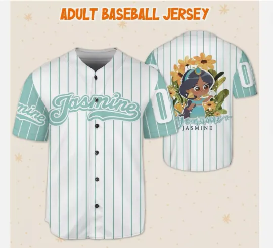 Discover Personalized Pretty Jasmine Princess And Flowers Game 3D Baseball Jersey Shirt
