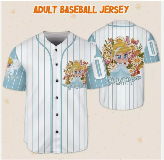 Discover Personalized Pretty Cinde Princess & Flowers Game  3D Baseball Jersey Shirt