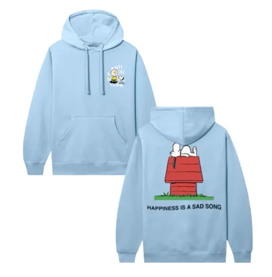 Discover Anti Soociial Clubb x Peanuts Happiness Is A Sad Song Double Sided Hoodie
