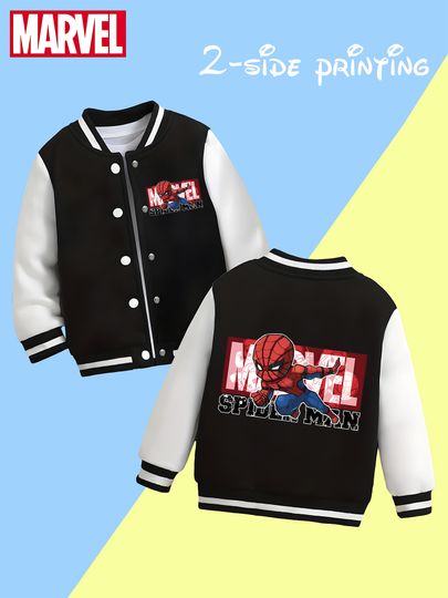 Discover Marvel Boys Baseball Jacket - Spider-Man dynamic, double-sided pattern design, soft and comfortable fabric, fashionable a