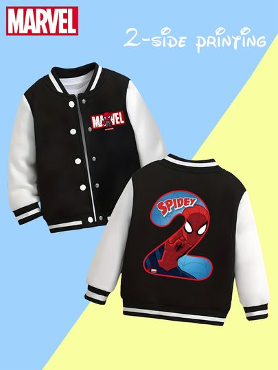 Discover Marvel Boys' Baseball Jacket - Spider-Man Digital Double-Sided Graphic, Soft Fabric