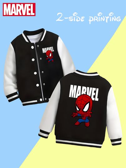 Discover MINSO Marvel Boys' Baseball Jacket - Double-sided Marvel logo, soft fabric
