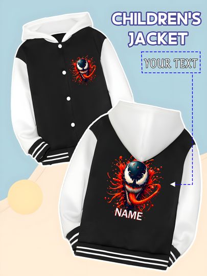 Discover Marvel Boys Baseball Jacket - Venom's cool ink-splashed design, mysterious and domineering, trendy for streetwear and Mar