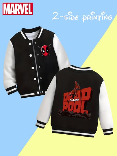 Marvel boys' baseball jacket - Deadpool 3D lettering print, double-sided to highlight individual style, suitable for dail