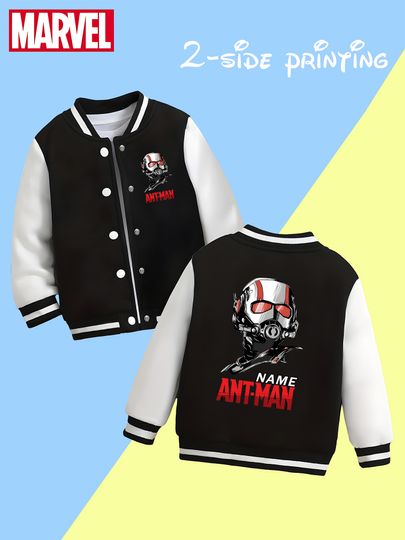 Discover Marvel boys' baseball jacket - featuring a cool Ant-Man portrait print on both sides, perfect for school and tech-themed