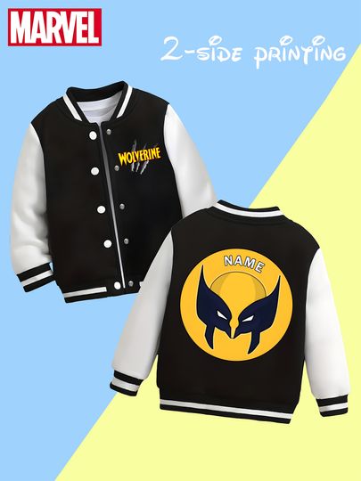 Discover Marvel boys' baseball jacket - featuring Wolverine's classic logo print and hero elements on both sides, perfect for scho