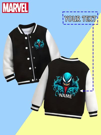 Discover MINISO Marvel Boys Baseball Jacket - Venom's cool blue and black design, mysterious and domineering, perfect for outdoor adventu