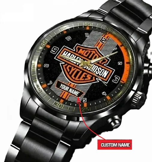 Discover Personalized Harley Motor Racing Davidsonn Black Stainless Steel Watch For Men