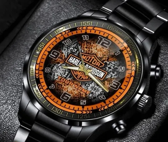 Discover Personalized Harley Motor Racing Davidsonn Black Stainless Steel Watch For Men