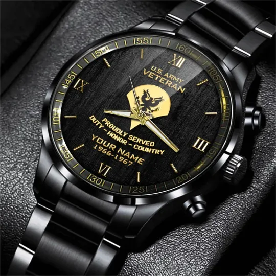 Discover Personalized US Army Veteran Black Stainless Steel Watch For Men