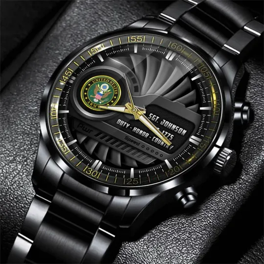 Discover Personalized US Army Duty Honor Country Black Stainless Steel Watch For Men