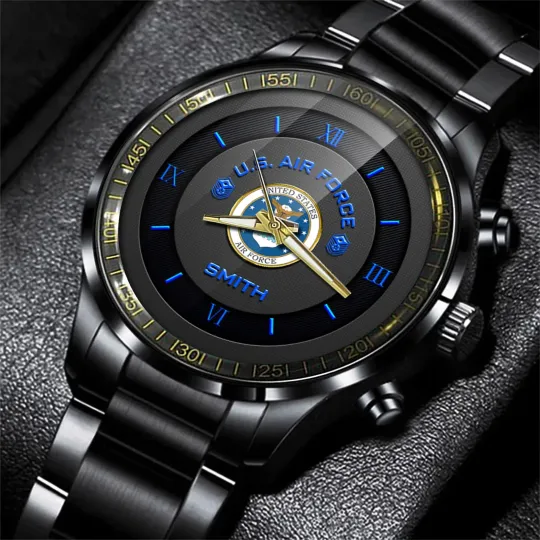 Discover Personalized US Air Force Military Black Stainless Steel Watch For Men