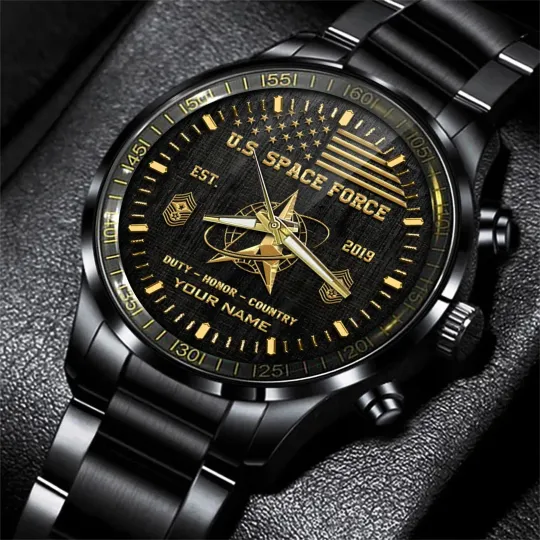 Discover Personalized U.S Space Force Black Stainless Steel Watch For Men