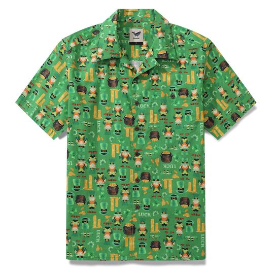 Discover Men's Hawaiian Shirt with Lucky Symbol Print for St. Patrick's Day