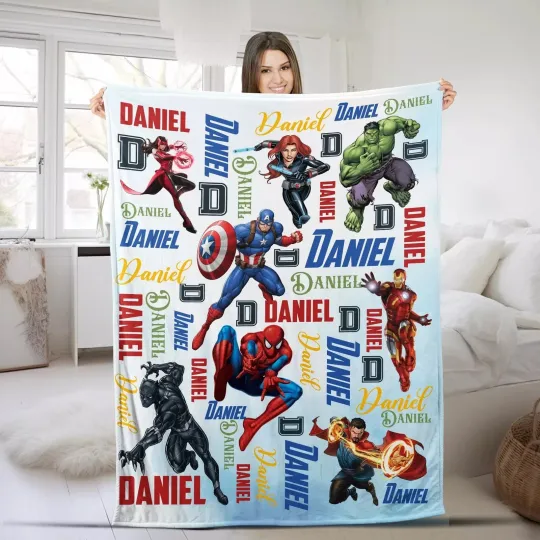 Personalized Disney Marvel Superhero Blanket, Gift for Kids