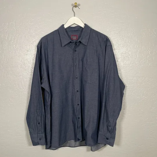 Discover Untuckit Men XXXL Dark Blue Chambray Shirt Long Sleeve Button Front Cotton