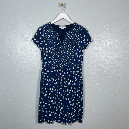 Discover Boden Women 8P Petite Blue Floral Emory Jersey Dress Sheath Midi Lined Bodice