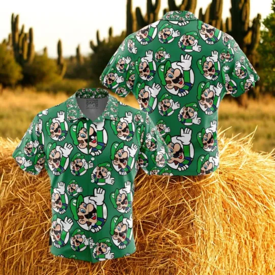 Luigi Super Mario Button Up Anime Ape Hawaiian Shirt2