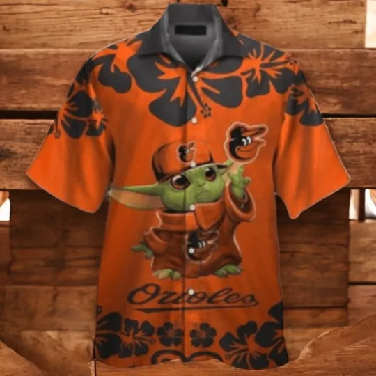 Discover Hibiscus Baby Yoda Orioles Hawaiian Shirt Tropical Charm For Baltimore Fans2