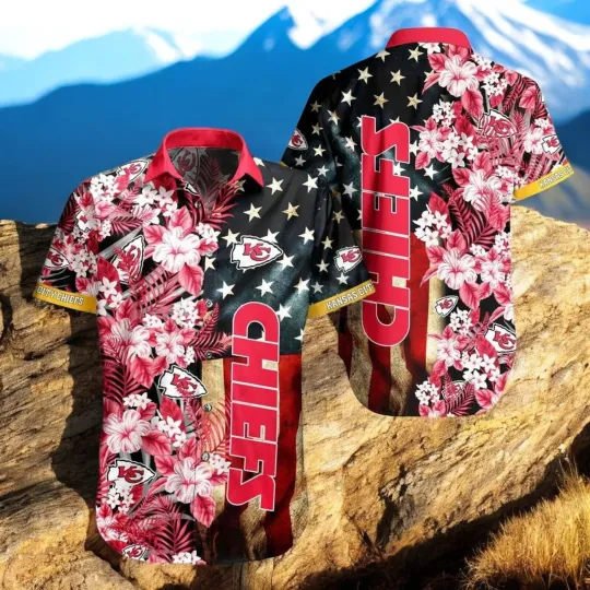 Discover Kansas City Chiefsss Hawaiian Shirt Graphic Us Flag Flower CuteHwaiian Shirts2