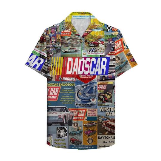 Discover Vintage Stock Car Racing Hawaiian Shirt, Retro Newspaper Aloha Shirt