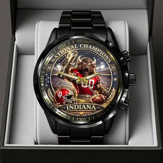 Discover Hoosiers Football 2025 National Champions Black Stainless Steel Watch
