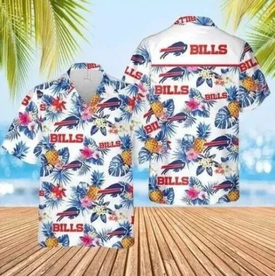 Buffalo Bills Hawaiian Shirt, Palm Leaves Pineapples Red Blue White, football Team2