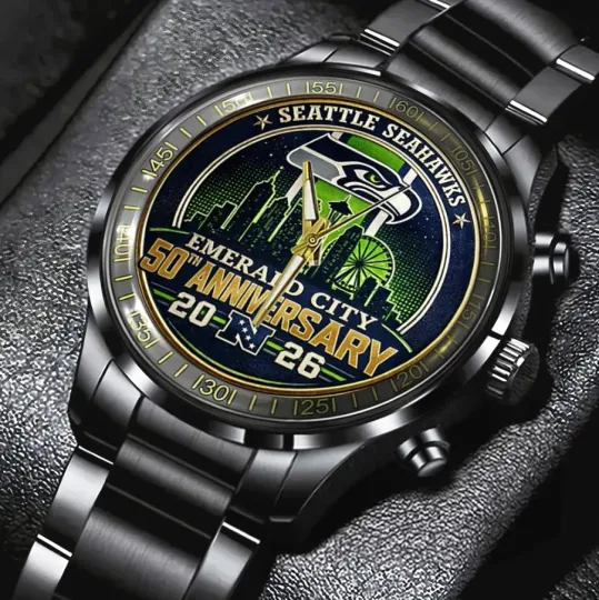 Discover Seattle Seahawk 50Th Anniversary Black Stainless Steel Watch