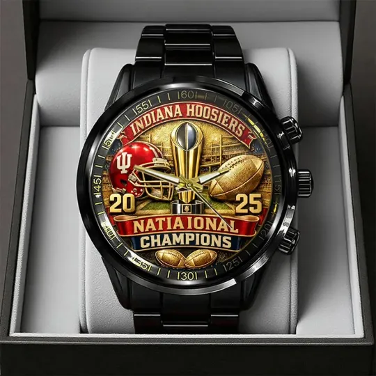 Discover Hoosiers Football 2025 National Champions Black Stainless Steel Watch