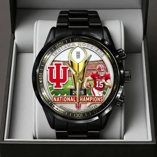 Discover Hoosiers Football 2025 National Champions Black Stainless Steel Watch