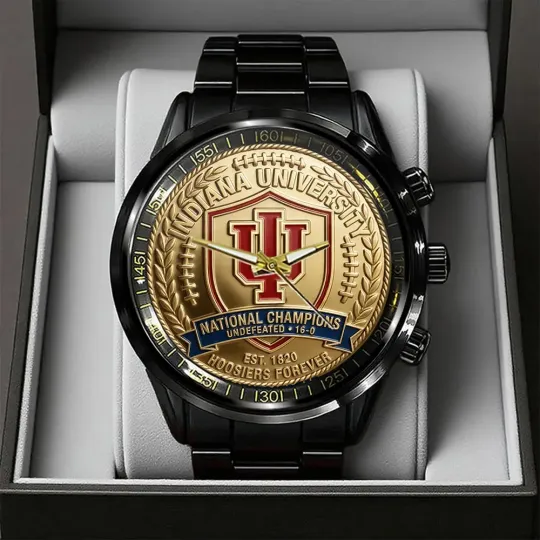 Discover Hoosiers Football 2025 National Champions Black Stainless Steel Watch