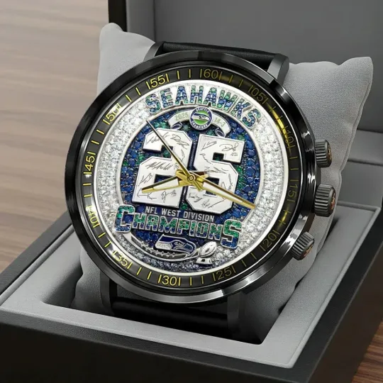 Discover Seahawks 2025 NFC West Champions Black Stainless Steel Watch