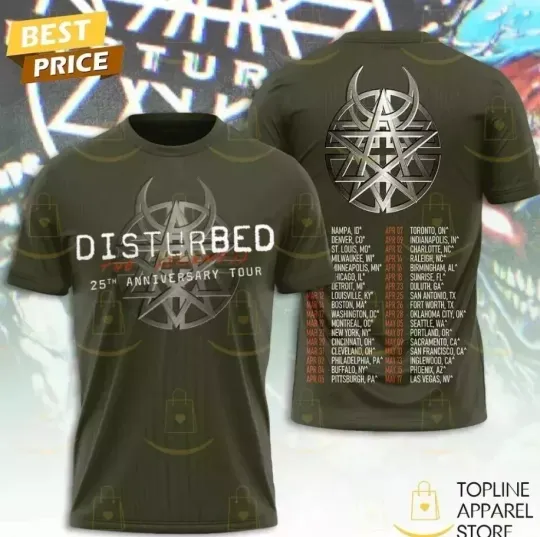 Discover Disturbed The Sickness 25th Anniversary Tour 2025 3D T-Shirt
