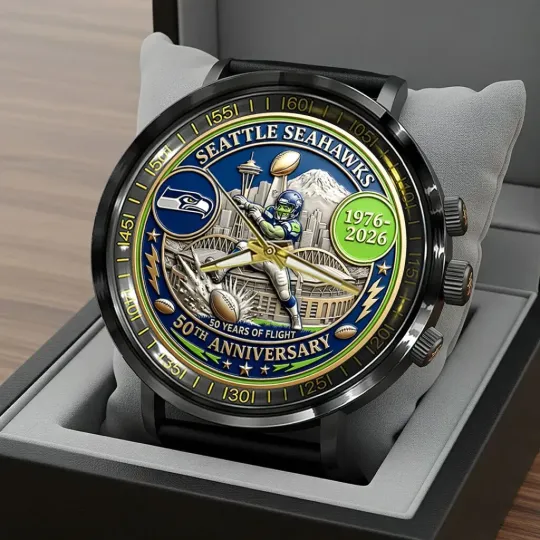 Seahawks 50th Anniversary Black Stainless Steel Watch