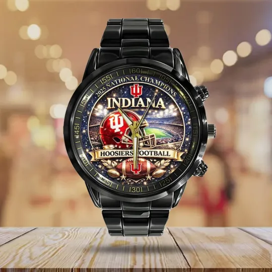 Discover Hoosiers Football 2025 National Champions Black Stainless Steel Watch