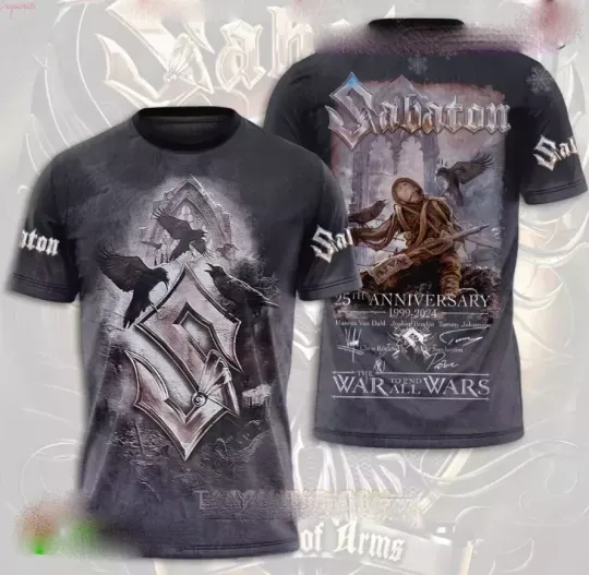 Discover Sabaton 25th Anniversary 3D T-Shirt 1999-2024 Signatures The War to End All Wars