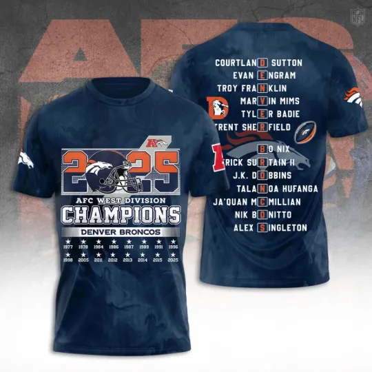 Discover Denver Bronco Afc West Champions Division 2025 3D Printed T-Shirt