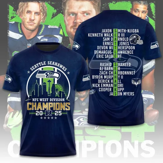 Discover Seattle Seahawk Nfc West Division Champions 2025 3D T-Shirt