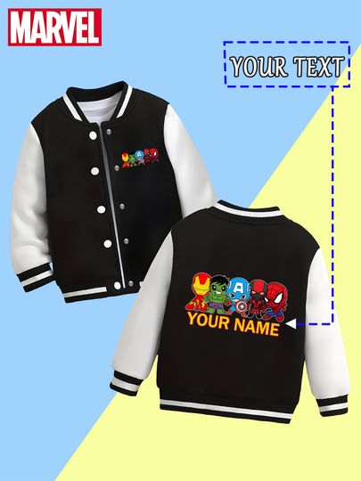 Discover Marvel Boys Baseball Jacket - Avengers Q-version heroes line up, cute and trendy, perfect for birthday parties and outdoo