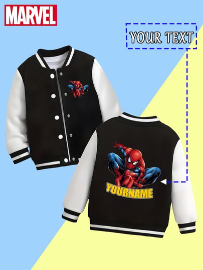 Marvel Boys Baseball Jacket - Spider-Man classic squatting print, restore the hero's true nature, Marvel fan events, pare